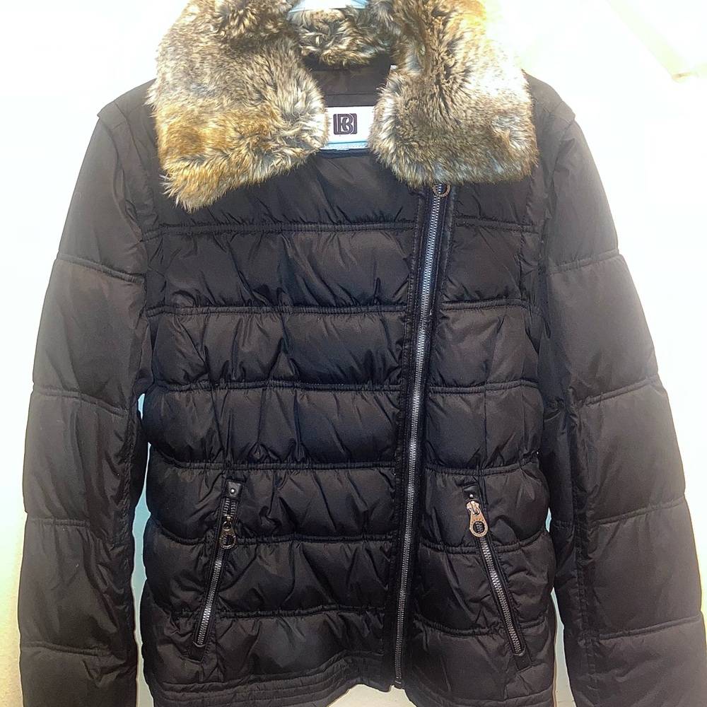 Laundry by Design Black Puffer Jacket with Faux Fur Collar
